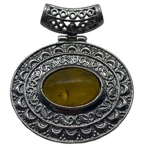 Pressed Amber Gemstone Sterling Silver 925 Pendant 2.25in